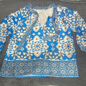 Jade Blue and White Patterned Blouse super soft